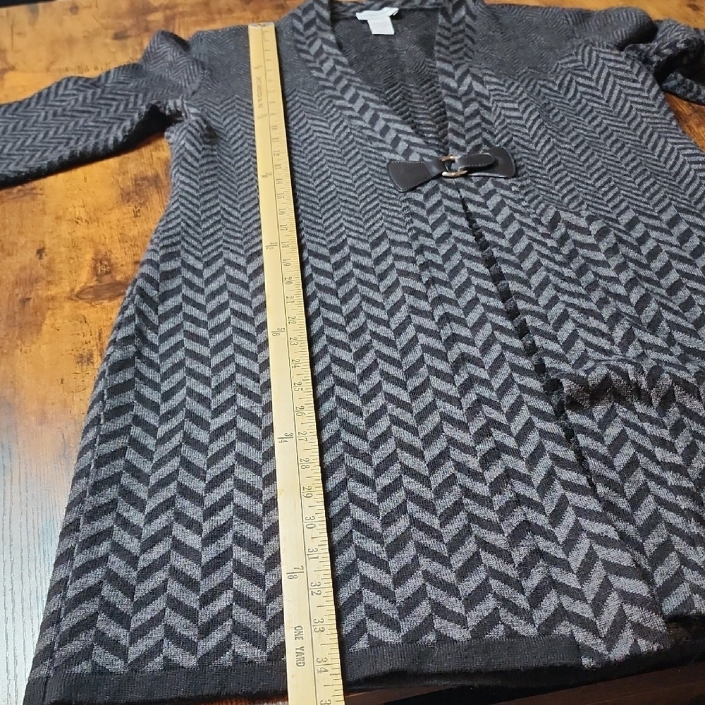 SOFT SURROUNDINGS | Wool Blend Chevron Longline Duster Cardigan Gray‎ Black | L - Picture 6 of 11